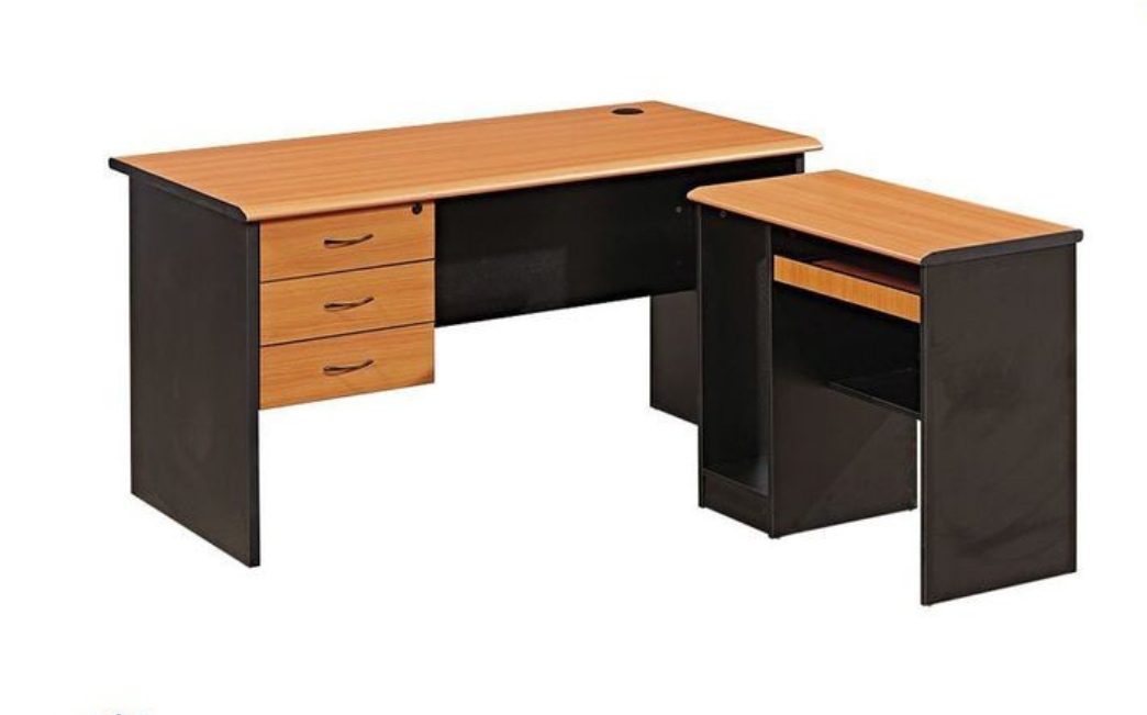 comfortable-computer-desk-side-drawers Modern Office Study Table with Lockable Drawer - Image 1