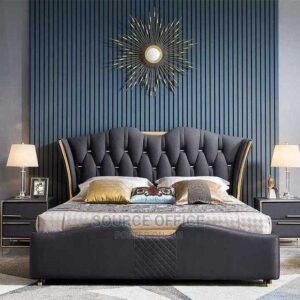 beige button tufted study bed frame