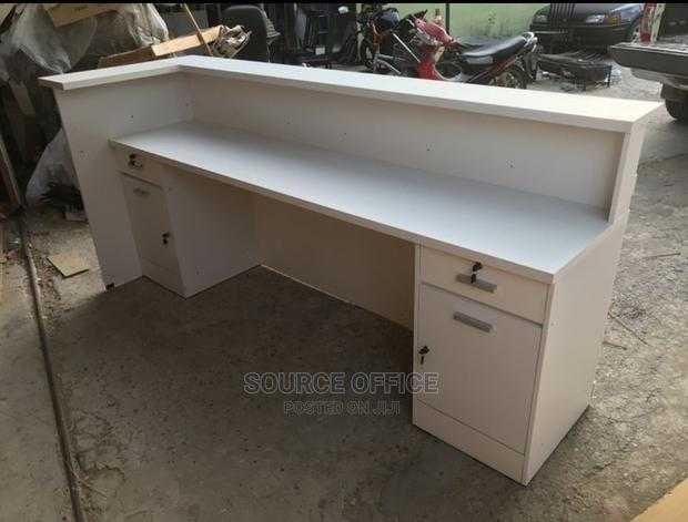 black-white-wooden-reception-table Affordable Modern Office Reception Desk with Drawers Uganda - Image 1