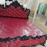 Double Oak Storage Bed Frame with Black Finish and Headboard
