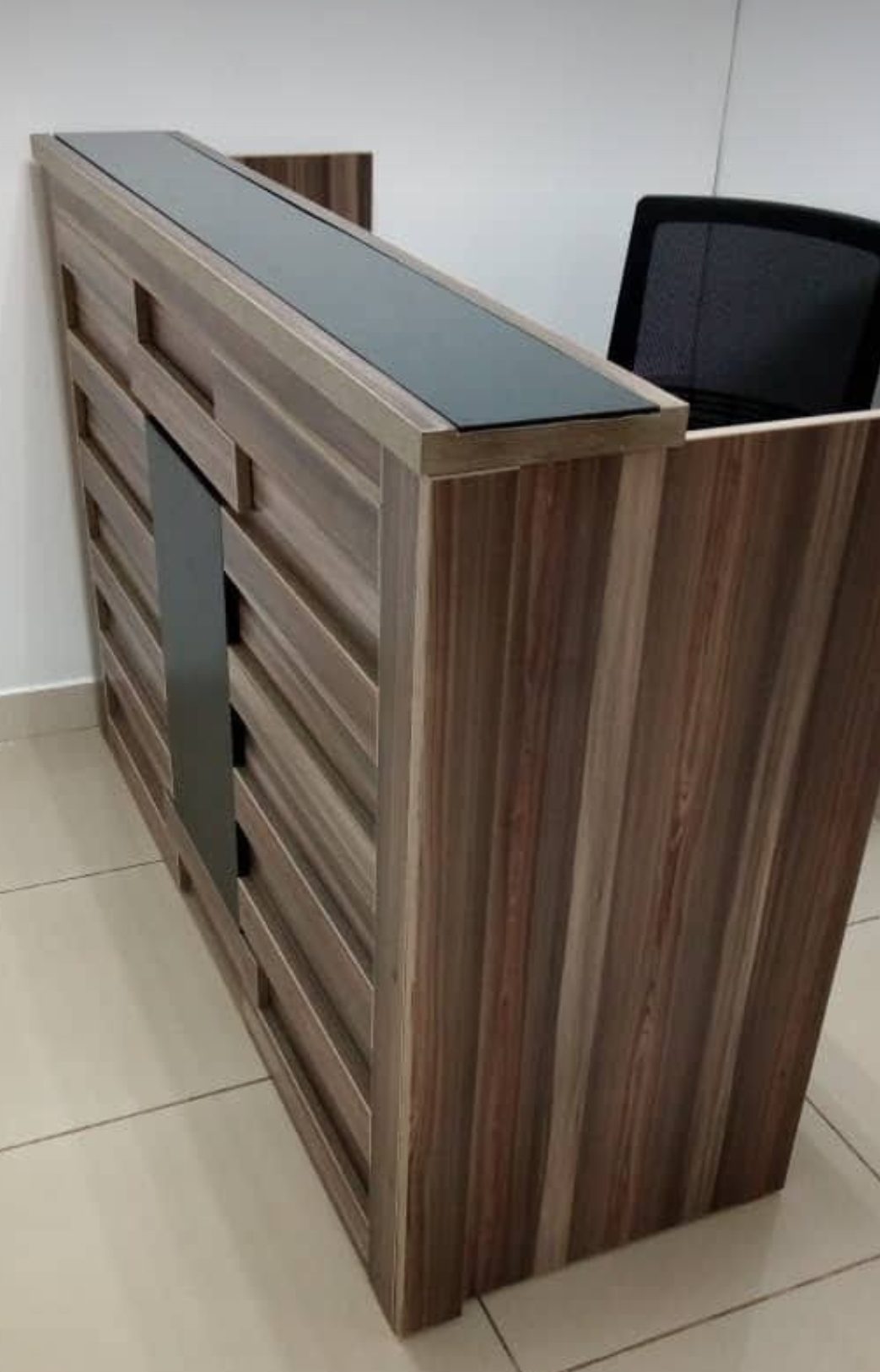 executive-reception-furniture-kampala Office Reception Counter Desk Wooden Black White Uganda with Lockable Storage Drawers - Image 1