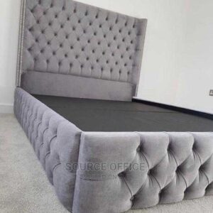 grey button tufted bed frame