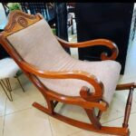 Ergonomic Upholstered Rocking Chair with Soft Fabric & Wooden Rockers