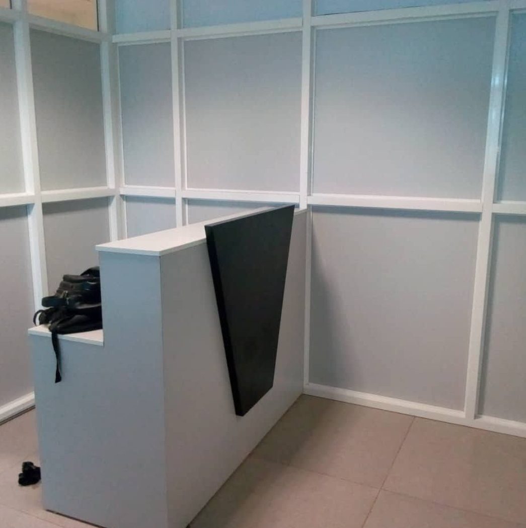 premium-office-reception-unit Office Reception Counter Desk Wooden Black White Uganda Space Efficient Front Office Design - Image 1