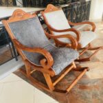 Heavy-Duty Upholstered Rocking Chair with Comfortable Cushioned Backrest