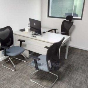 two person office desk with storage