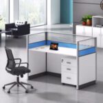 two person office workstation with fixed drawers