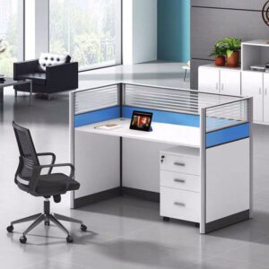 two person office workstation with fixed drawers