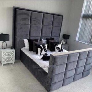upholstered study bed with side cabinet