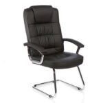 bold black leather visitor chair padded seat