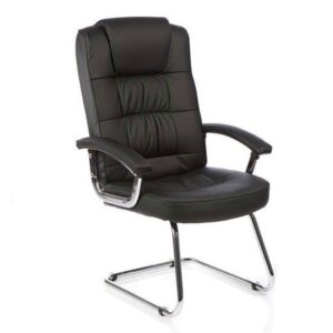 bold black leather visitor chair padded seat