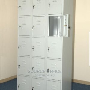 sleek grey office cabinet