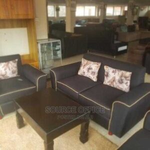 stylish beige couch wood accents