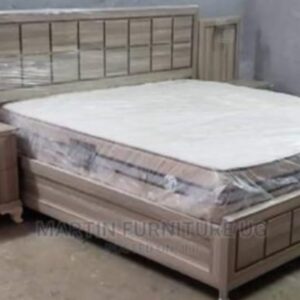 beige study bed with cabinet