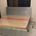 black fabric workspace bed