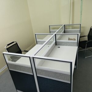 business desk with glass divider