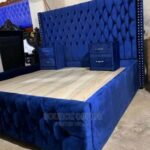 cream study bed with shelves