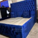 cream upholstered workstation bed