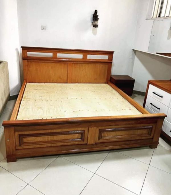 Natural Finish Wooden Bed Frame with Minimal Design