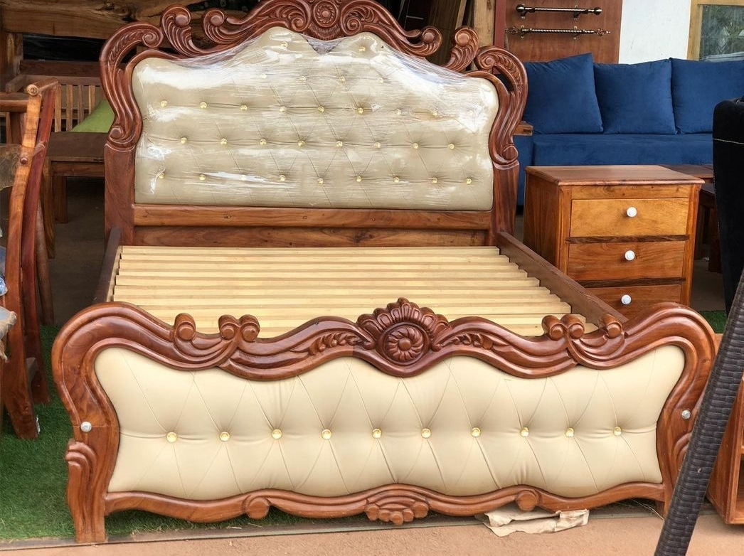 Double Walnut Wooden Storage Bed Frame with Drawers Kampala