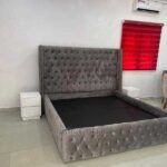 fabric bed with desk storage