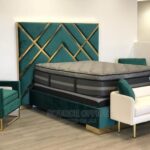 grey upholstered study bed