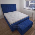 grey velvet king study bed with drawers