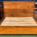 Small Double Pine Wooden Bed with Medium Finish Kampala