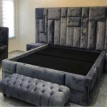 Oak Platform Bed Frame with High Headboard Design