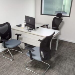 office desk with fixed storage units