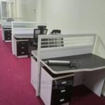 office desk with glass panel divider