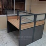office desk with lockable storage cabinets