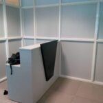 Office Reception Counter Desk Wooden Black White Uganda Space Efficient Front Office Design