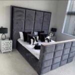 upholstered study bed with side cabinet